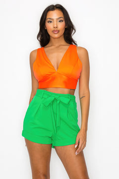 Smock V-neck Satin Bra Top-Teresa's Fashionista LLC