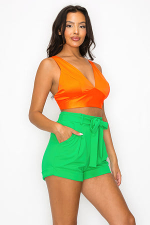 Smock V-neck Satin Bra Top-Teresa's Fashionista LLC