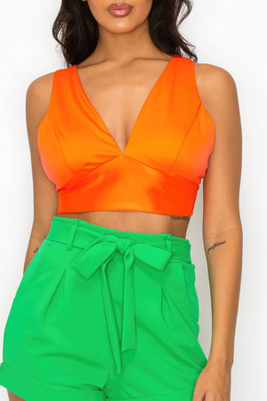Smock V-neck Satin Bra Top-Teresa's Fashionista LLC