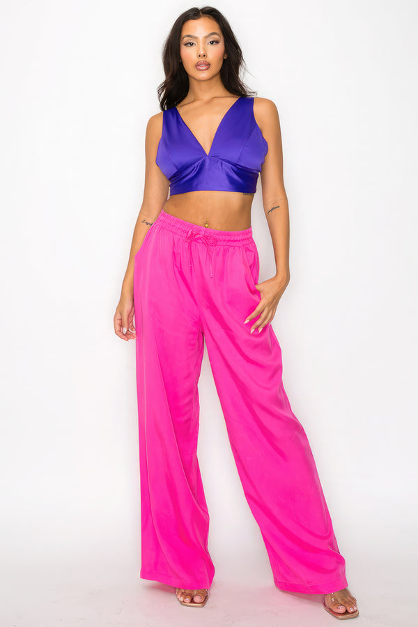 Smock V-neck Satin Bra Top-Teresa's Fashionista LLC