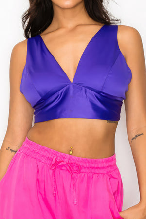Smock V-neck Satin Bra Top-Teresa's Fashionista LLC