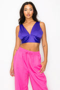 Smock V-neck Satin Bra Top-Teresa's Fashionista LLC