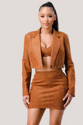 Diagonal Bralette With Cropped Blazer Jacket & Mini Skirt 3pcs Sets-Teresa's Fashionista LLC