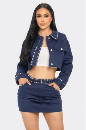 Embroidered cropped shirt set-Teresa's Fashionista LLC