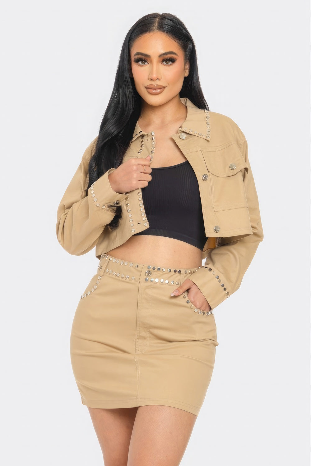 Embroidered cropped shirt set-Teresa's Fashionista LLC