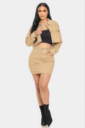 Embroidered cropped shirt set-Teresa's Fashionista LLC