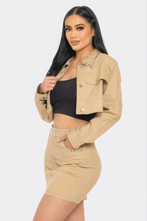 Embroidered cropped shirt set-Teresa's Fashionista LLC