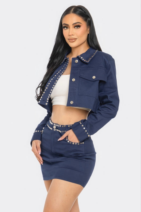 Embroidered cropped shirt set-Teresa's Fashionista LLC