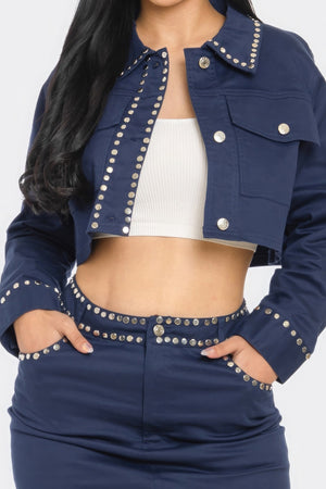 Embroidered cropped shirt set-Teresa's Fashionista LLC
