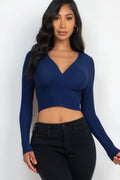 Ribbed Wrap Front Long Sleeve Top-Teresa's Fashionista LLC