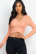 Ribbed Wrap Front Long Sleeve Top-Teresa's Fashionista LLC