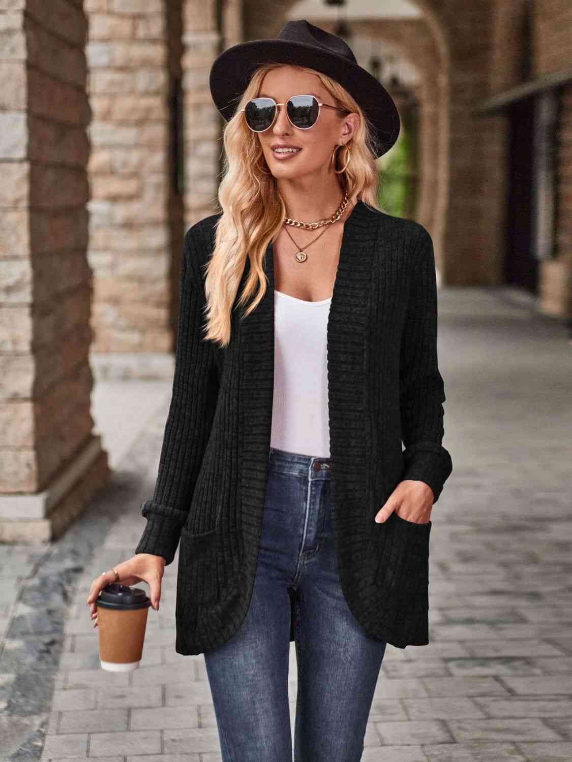 Open Front Cardigan with Pockets-Teresa&#39;s Fashionista LLC