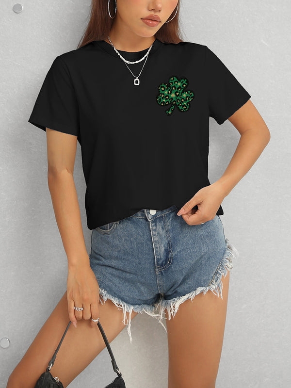 Lucky Clover Round Neck Short Sleeve T-Shirt-Teresa's Fashionista LLC