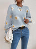 Flower Round Neck Latern Sleeve Sweater-Teresa's Fashionista LLC