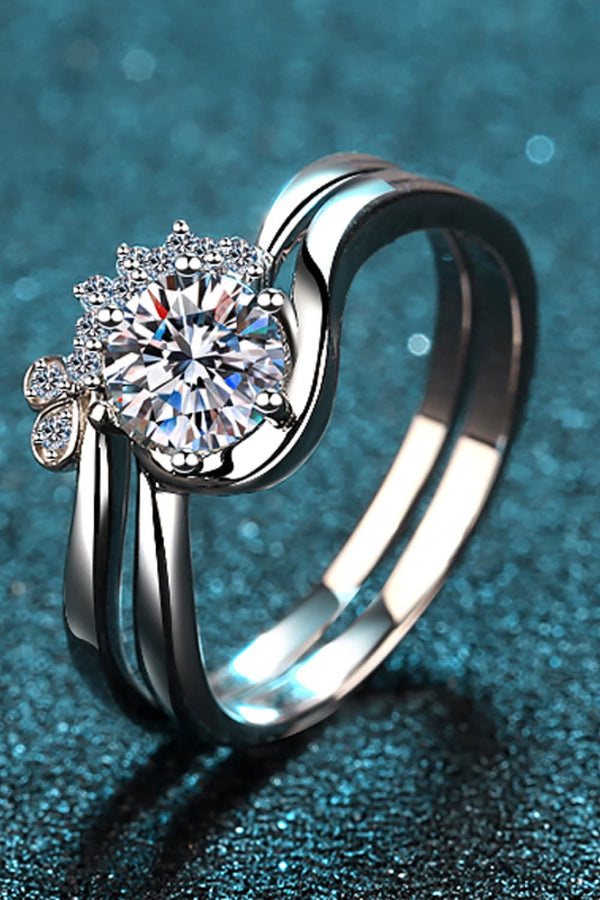 Moissanite Rhodium-Plated Two-Piece Ring Set-Teresa's Fashionista LLC