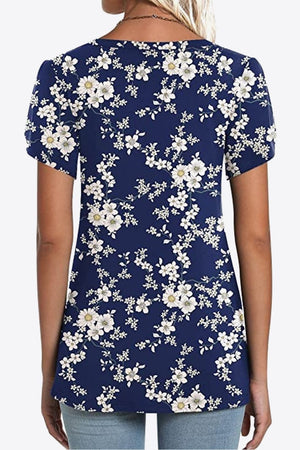 Printed Petal Sleeve V-Neck Blouse-Teresa's Fashionista LLC