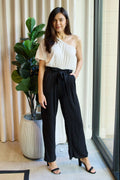 Dress Day Marvelous in Manhattan One-Shoulder Jumpsuit in White/Black-Teresa's Fashionista LLC