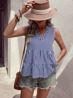 Tiered V-Neck Sleeveless Tank-Teresa's Fashionista LLC