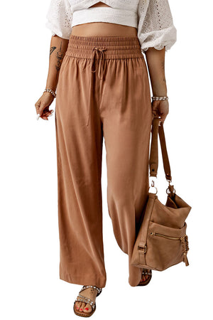 Drawstring Smocked Waist Wide Leg Pants-Teresa's Fashionista LLC