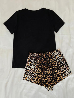 Leopard Lip Graphic Top and Shorts Lounge Set-Teresa's Fashionista LLC