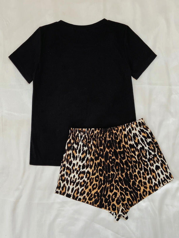 Leopard Lip Graphic Top and Shorts Lounge Set-Teresa's Fashionista LLC