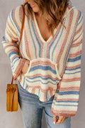 Striped Hooded Sweater with Kangaroo Pocket-Teresa's Fashionista LLC