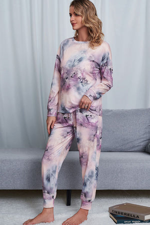 Tie-Dye Crewneck Top and Drawstring Waist Joggers Lounge Set-Teresa's Fashionista LLC