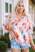 Printed Notched Neck Half Sleeve Blouse-Teresa's Fashionista LLC