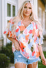 Printed Notched Neck Half Sleeve Blouse-Teresa's Fashionista LLC