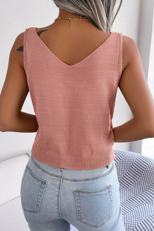 Decorative Button Mixed Knit Tank-Teresa's Fashionista LLC