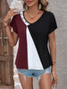 Color Block Decorative Button V-Neck Tee-Teresa's Fashionista LLC