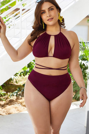 Plus Size Cutout Tied Backless Bikini Set-Teresa's Fashionista LLC