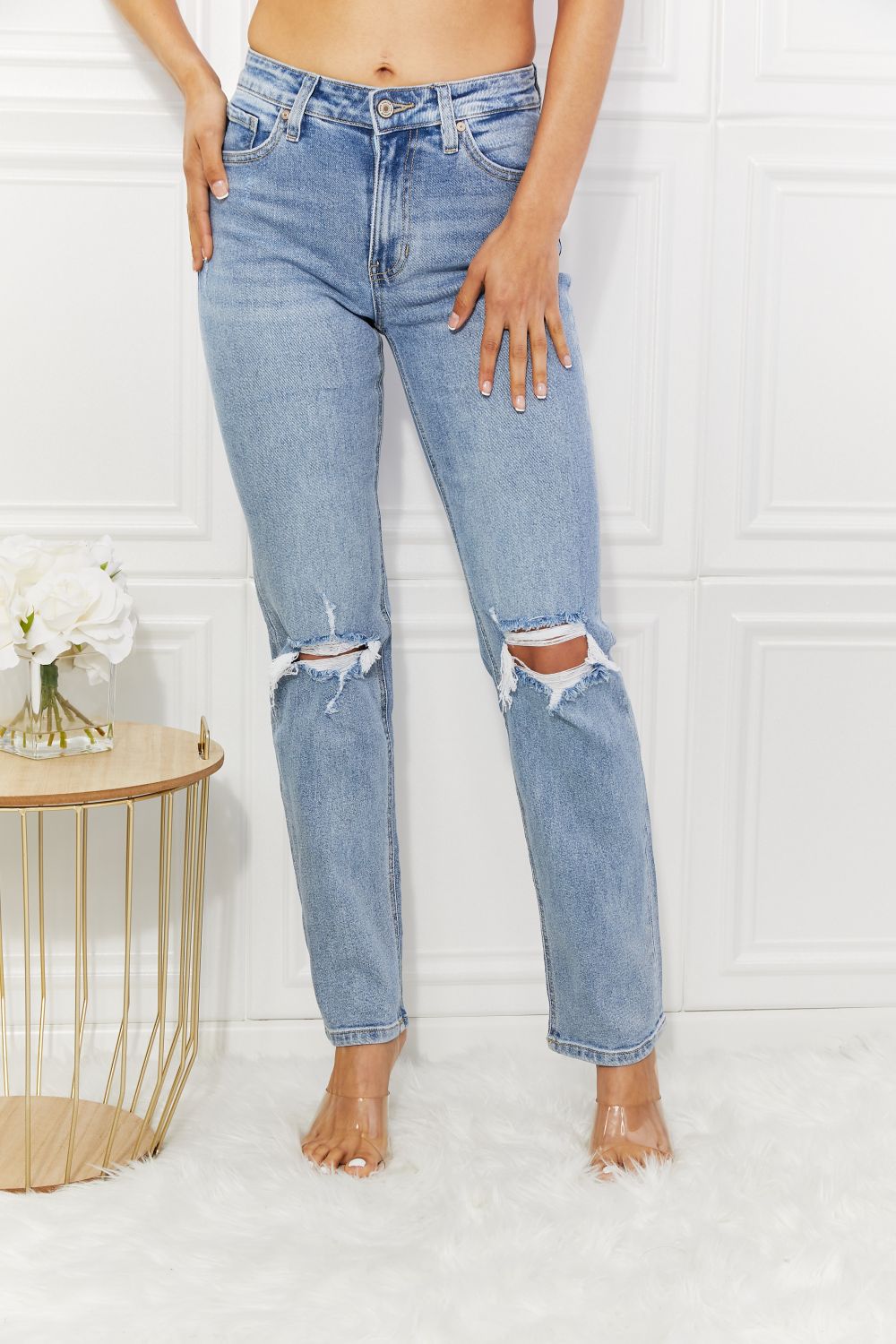 Kancan Abby High Rise Slim Straight Jeans-Teresa&#39;s Fashionista LLC