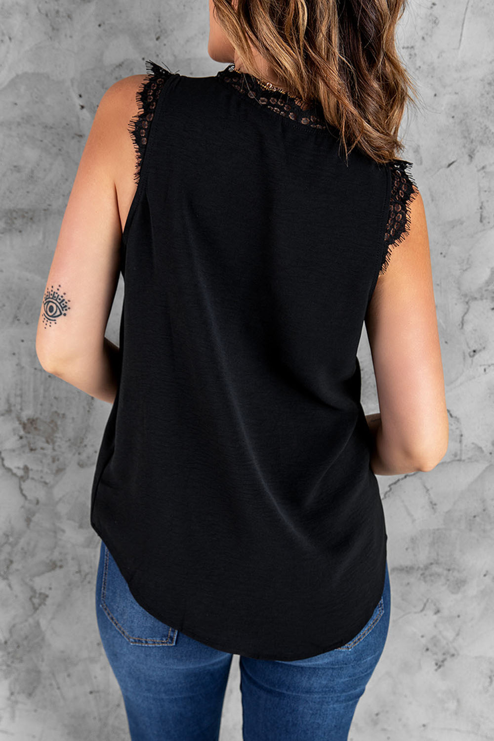 Eyelash Lace V-Neck Tank Top-Teresa's Fashionista LLC