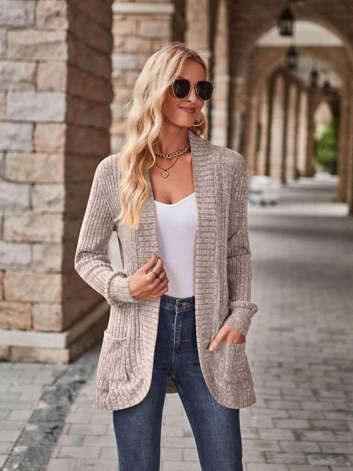Open Front Cardigan with Pockets-Teresa&#39;s Fashionista LLC