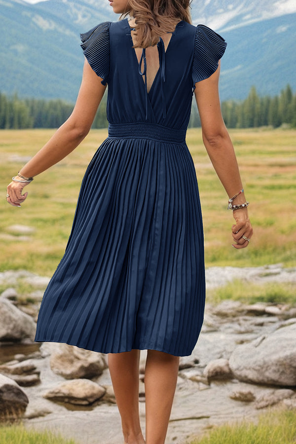 Tied Smocked Waist Flutter Sleeve Dress-Teresa's Fashionista LLC