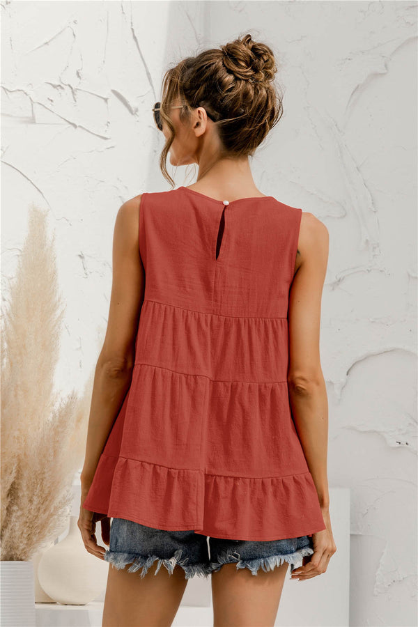 Round Neck Tiered Tank-Teresa's Fashionista LLC