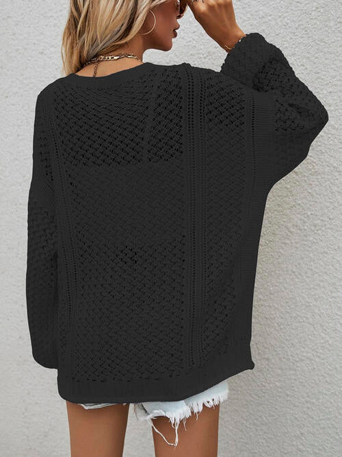 Openwork Button Front Cardigan-Teresa's Fashionista LLC