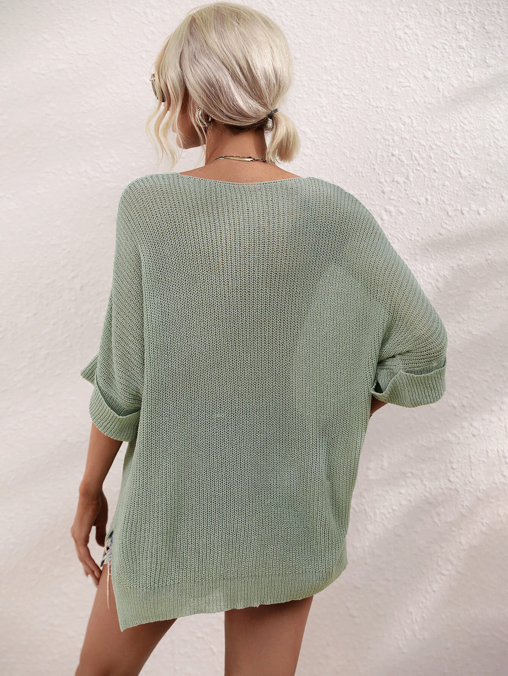 Boat Neck Cuffed Sleeve Slit Tunic Knit Top-Teresa's Fashionista LLC