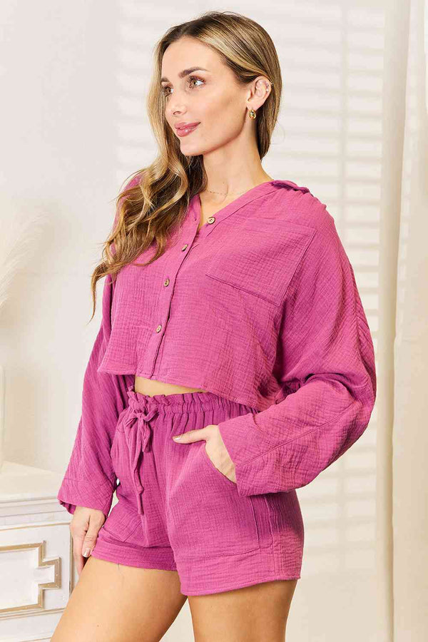 Basic Bae Buttoned Long Sleeve Top and Shorts Set-Teresa's Fashionista LLC