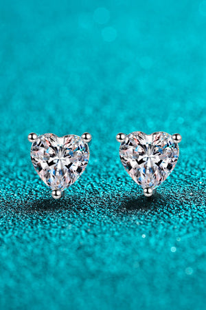 2 Carat Moissanite Heart-Shaped Stud Earrings-Teresa's Fashionista LLC