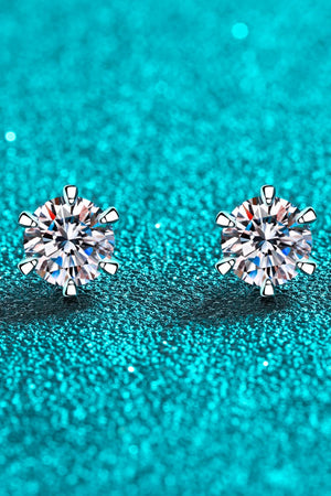 1 Carat Moissanite Rhodium-Plated Stud Earrings-Teresa's Fashionista LLC