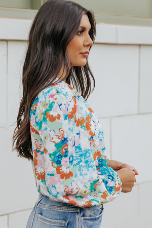 Floral Long Balloon Sleeve Bodysuit-Teresa's Fashionista LLC