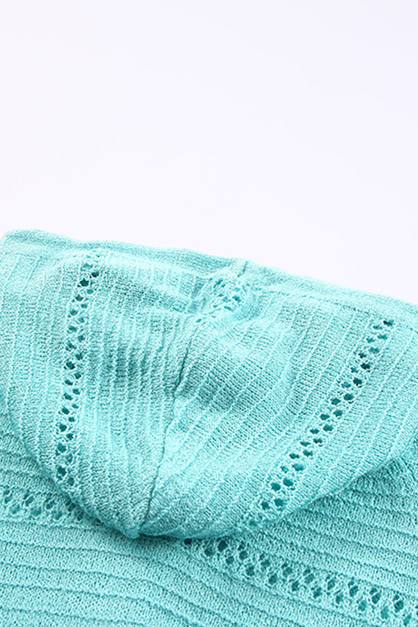 Zip-Up Raglan Sleeve Openwork Hooded Cardigan-Teresa's Fashionista LLC