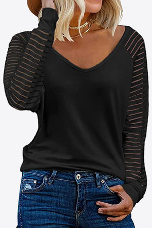 V-Neck Long Raglan Sleeve Top-Teresa's Fashionista LLC