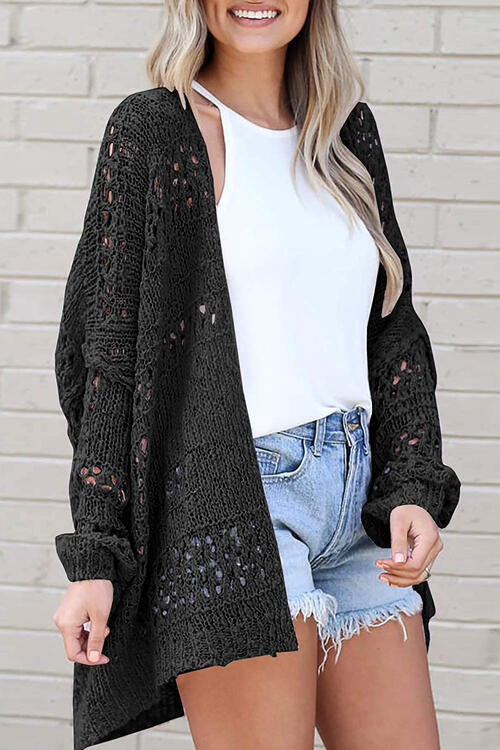 Openwork Open Front Long Sleeve Cardigan-Teresa's Fashionista LLC
