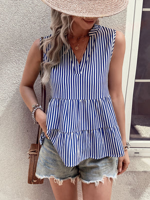 Tiered V-Neck Sleeveless Tank-Teresa's Fashionista LLC
