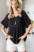 V-Neck Flounce Sleeve Babydoll Blouse-Teresa's Fashionista LLC