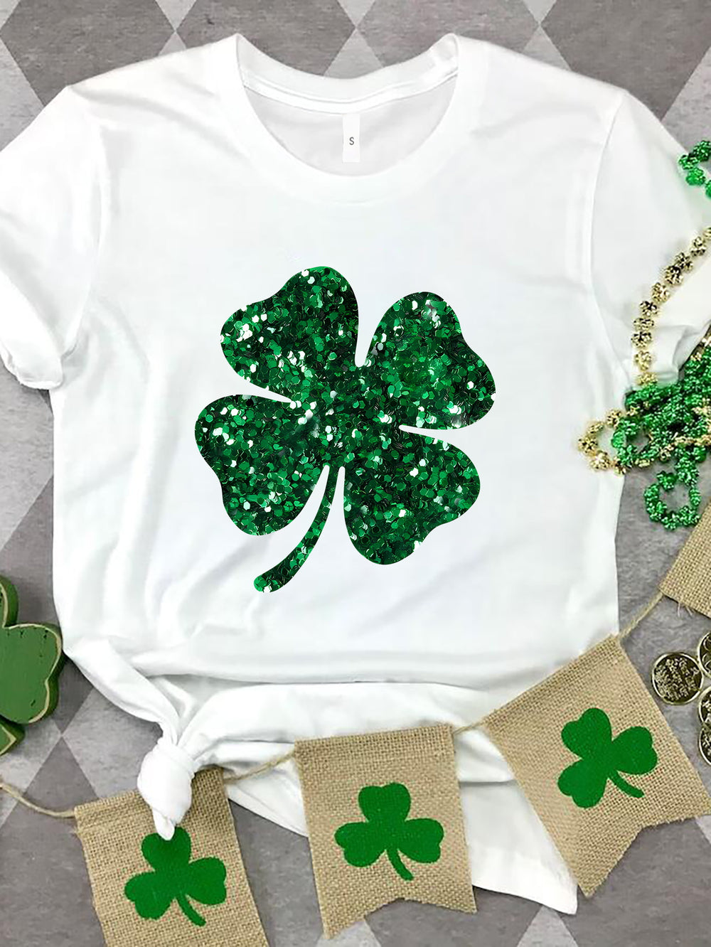 Lucky Clover Round Neck T-Shirt-Teresa's Fashionista LLC