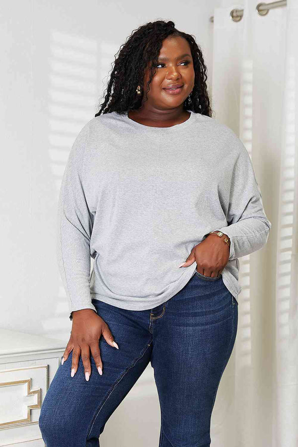 Double Take Seam Detail Round Neck Long Sleeve Top-Teresa's Fashionista LLC